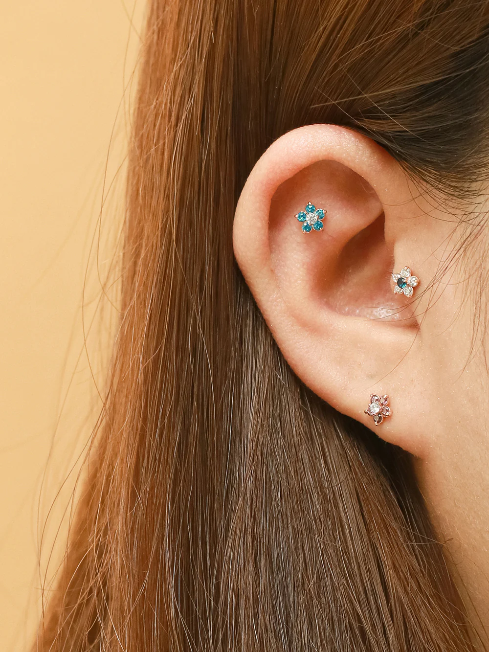 14K Gold 5 Petals Cubic Flower Cartilage Earring 20G18G16G - Image 6