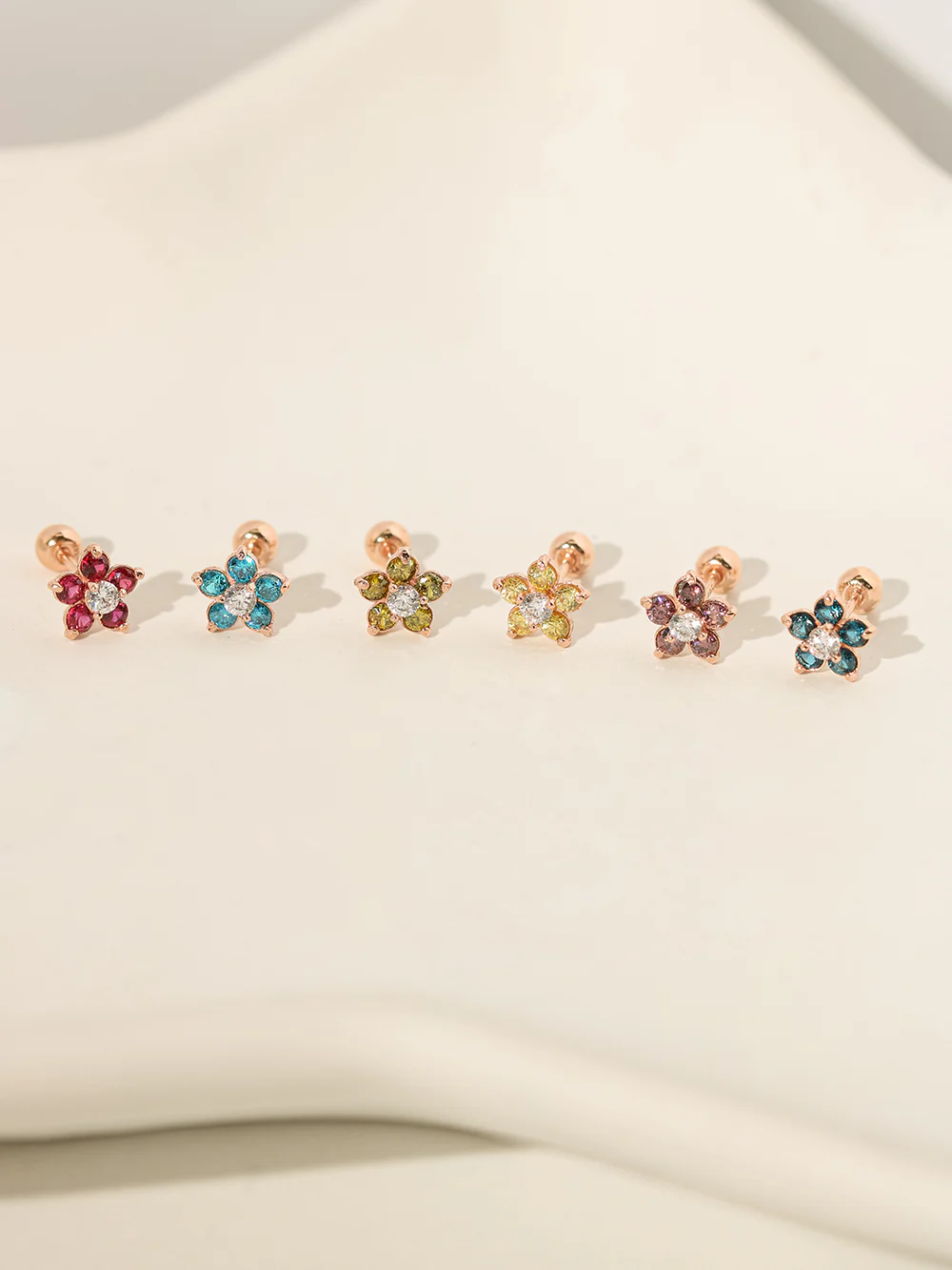 14K Gold 5 Petals Cubic Flower Cartilage Earring 20G18G16G - Image 9