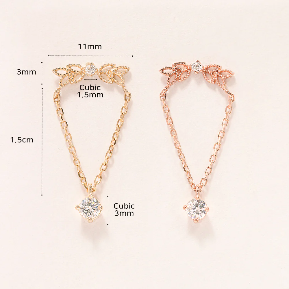 14K Gold Angel Wings CZ Drop Cartilage Earring 20G18G16G - Image 13
