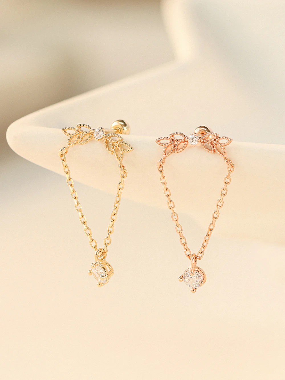 14K Gold Angel Wings CZ Drop Cartilage Earring 20G18G16G - Image 3