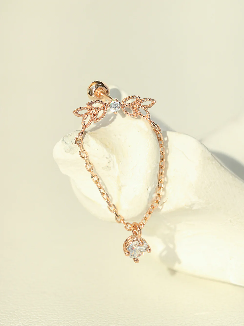 14K Gold Angel Wings CZ Drop Cartilage Earring 20G18G16G - Image 5