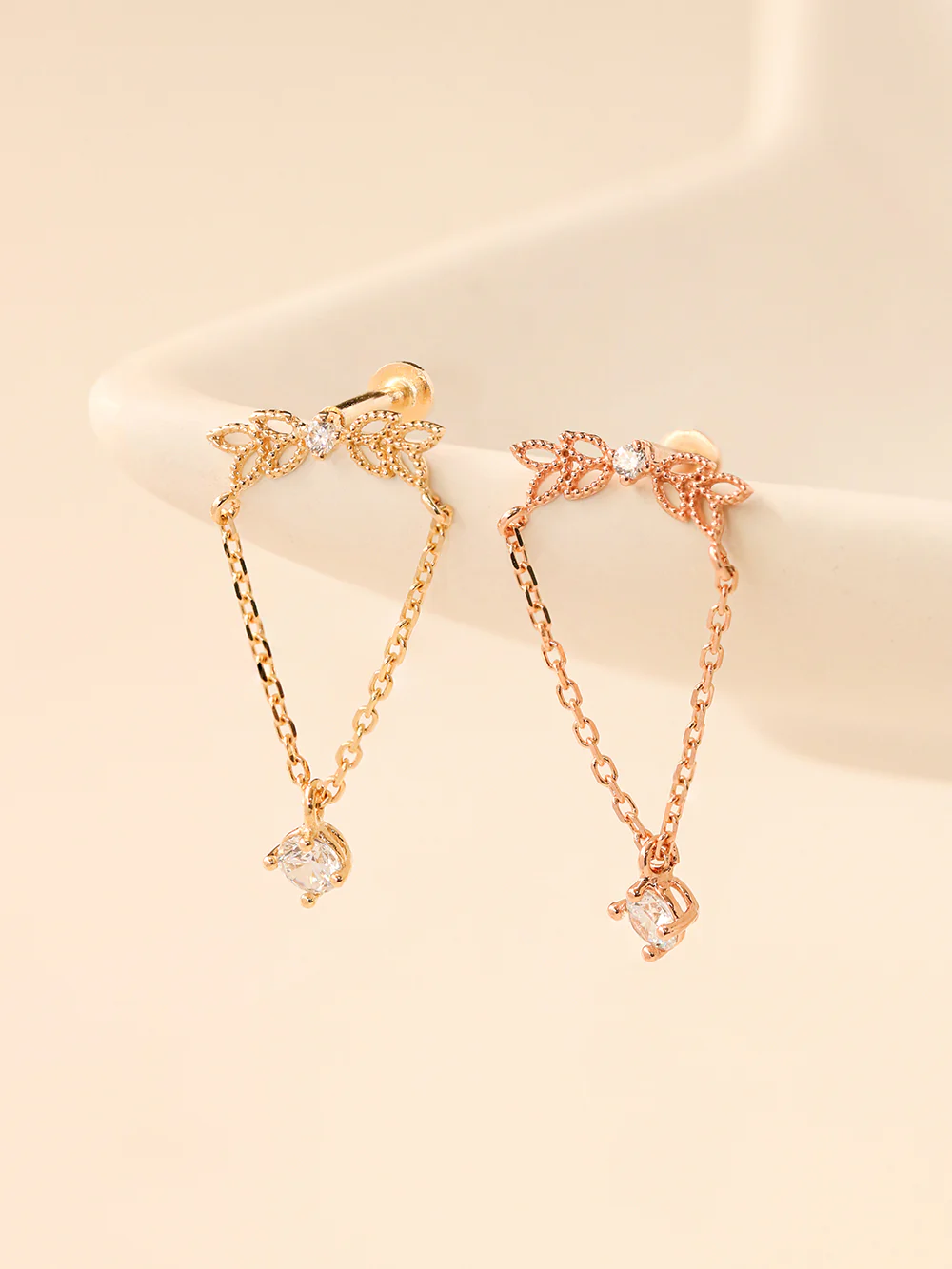 14K Gold Angel Wings CZ Drop Internally Threaded Labret Piercing 18G16G