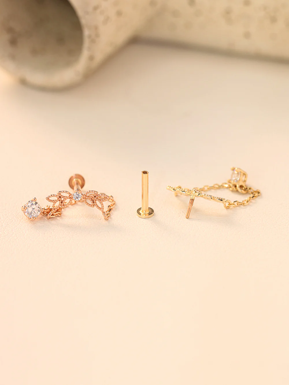 14K Gold Angel Wings CZ Drop Internally Threaded Labret Piercing 18G16G - Image 5