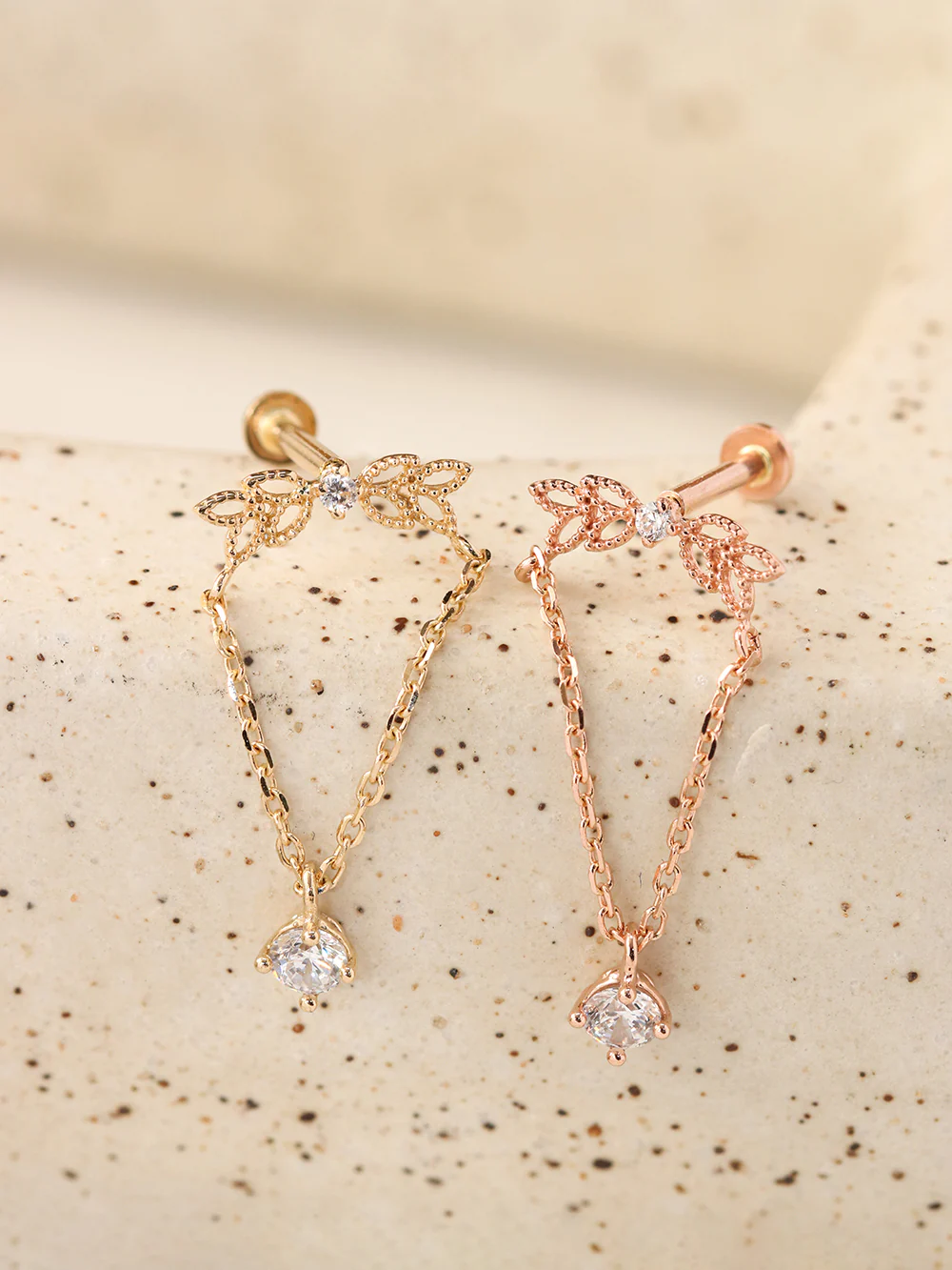 14K Gold Angel Wings CZ Drop Internally Threaded Labret Piercing 18G16G - Image 9