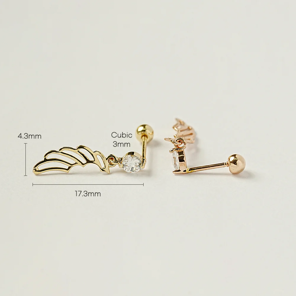 14K Gold Angel's Wing Drop Cartilage Earring 20G18G16G - Image 15