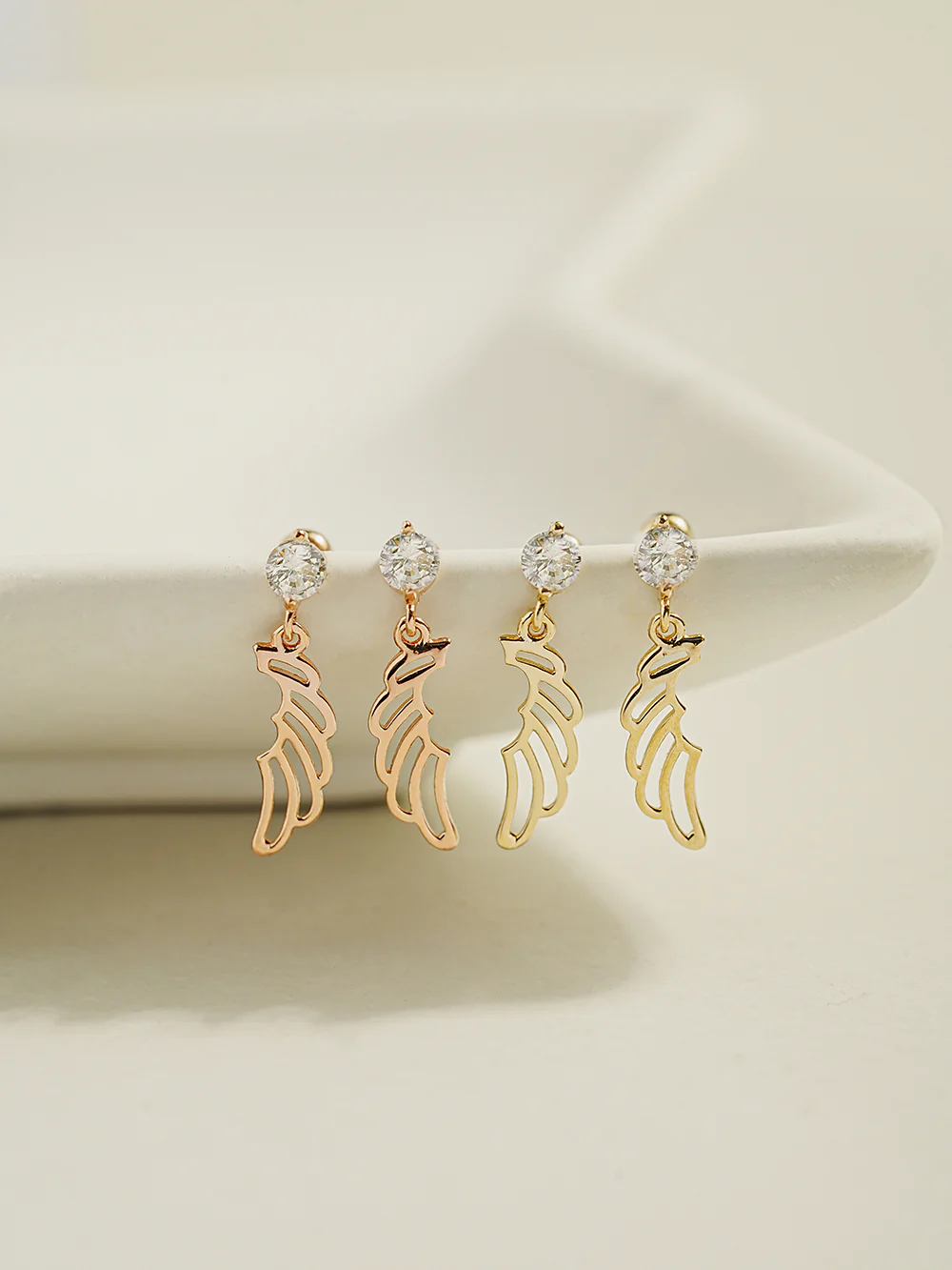 14K Gold Angel's Wing Drop Cartilage Earring 20G18G16G - Image 3
