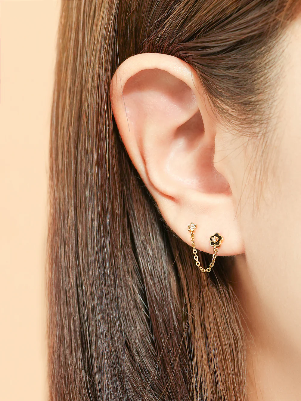 14K Gold Anica Flower Layered Drop Cartilage Earring 20G - Image 2