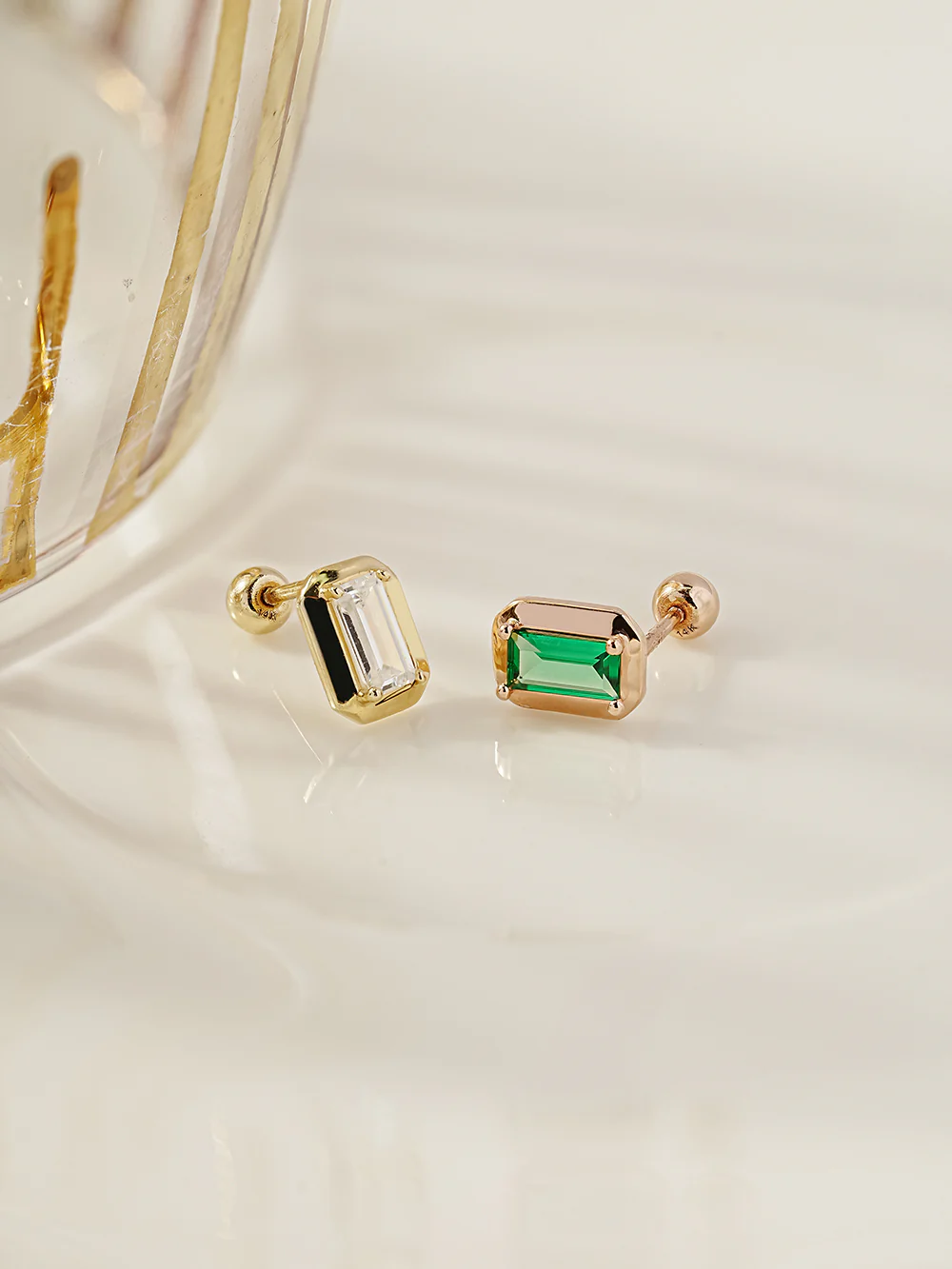 14K Gold Antique Baguette Cubic Cartilage Earring 20G18G16G - Image 16