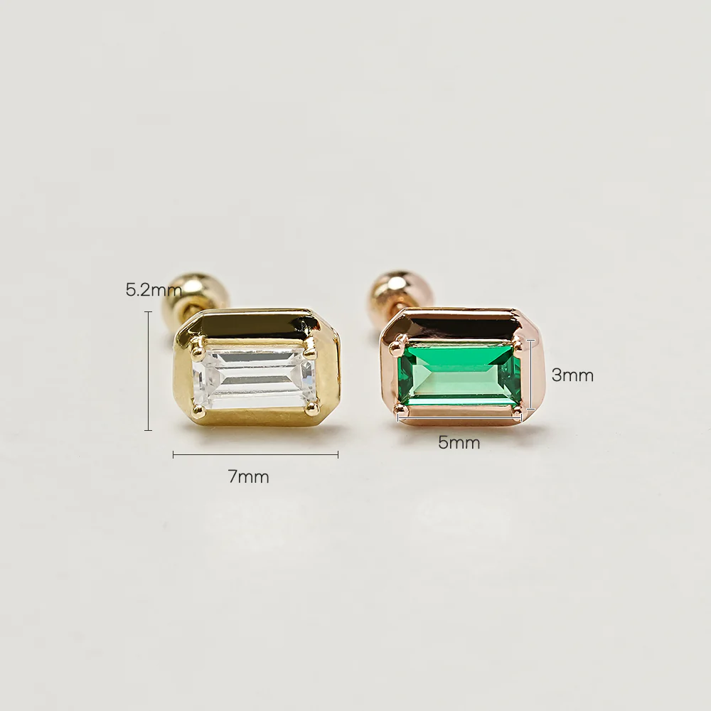 14K Gold Antique Baguette Cubic Cartilage Earring 20G18G16G - Image 22