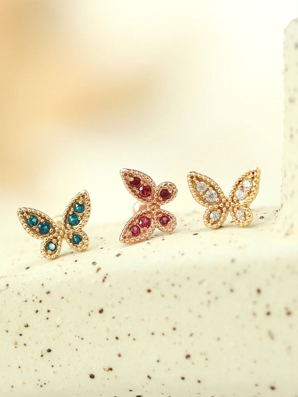 14K Gold Antique Butterfly Cartilage Earring 20G18G - Image 5