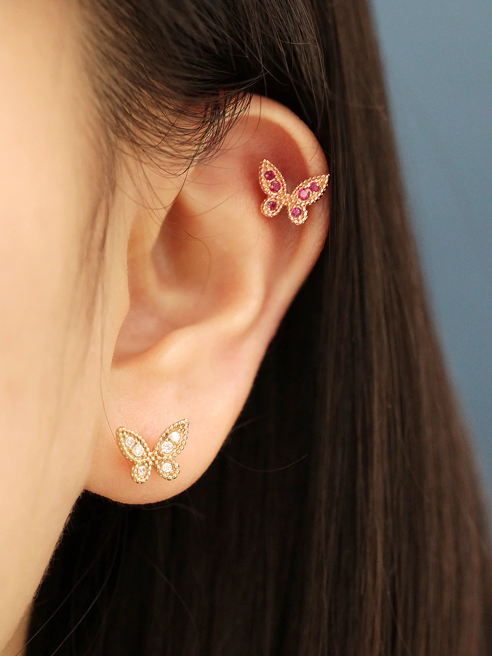 14K Gold Antique Butterfly Cartilage Earring 20G18G - Image 8