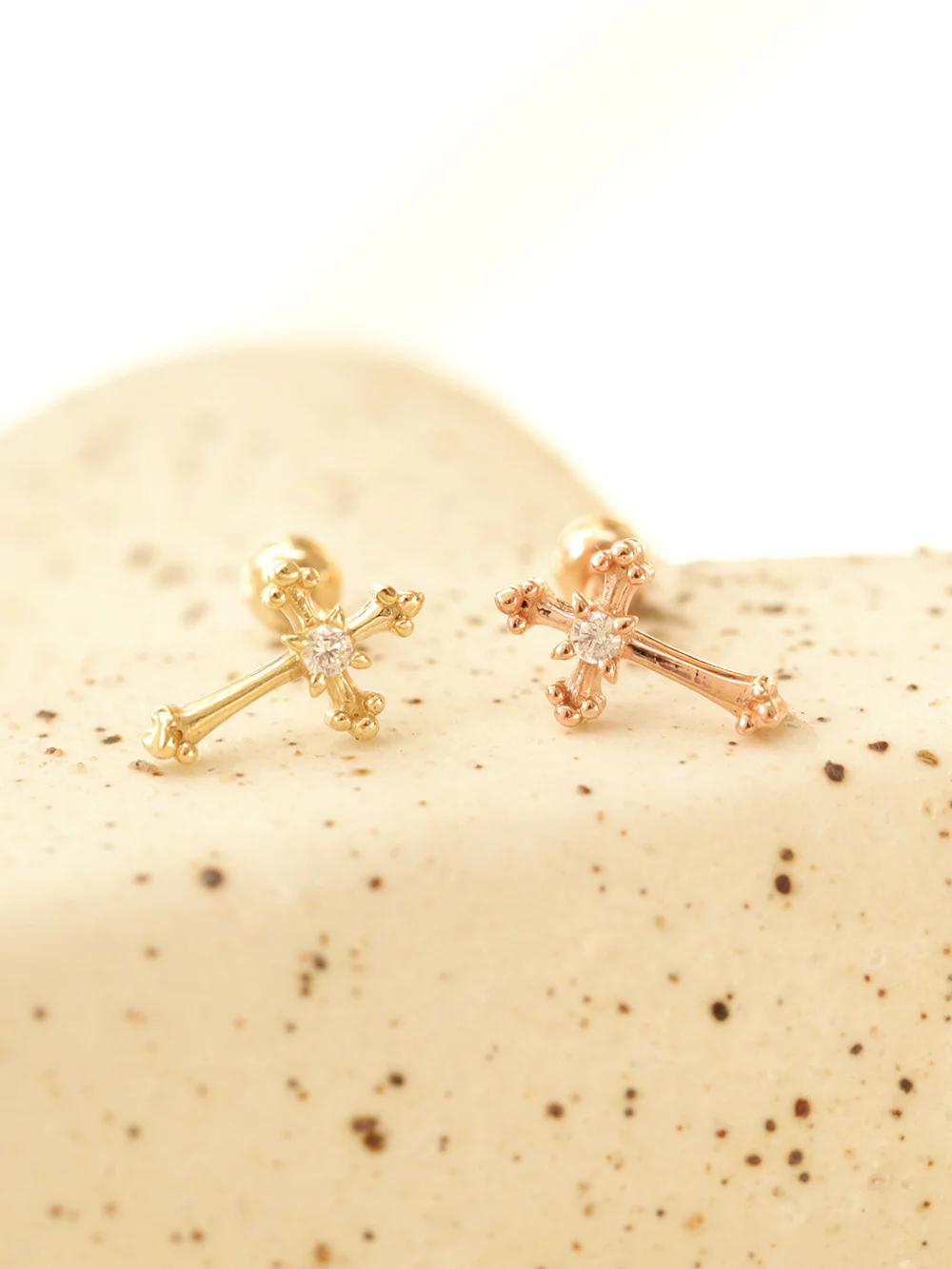 14K Gold Antique Cross Cartilage Earring 20G - Image 4