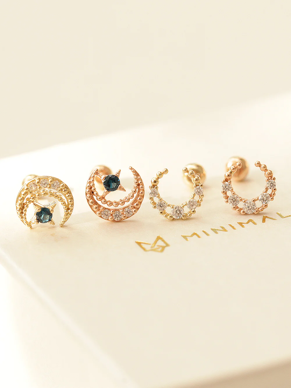14K Gold Antique Cubic Moon Cartilage Earring 20G - Image 5
