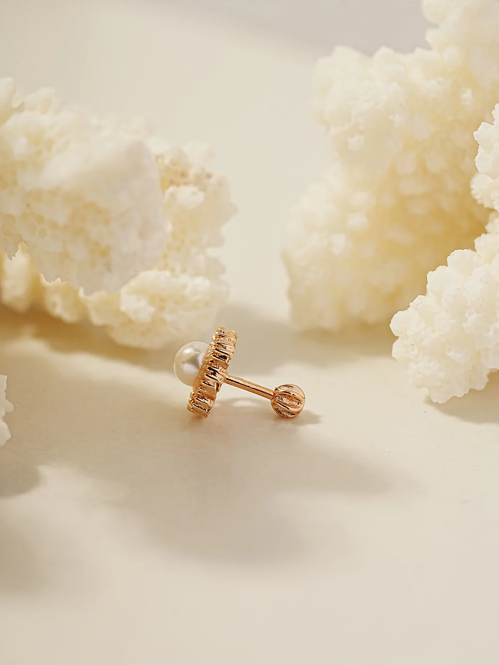14K Gold Antique Pearl Cartilage Earring 18G16G - Image 11