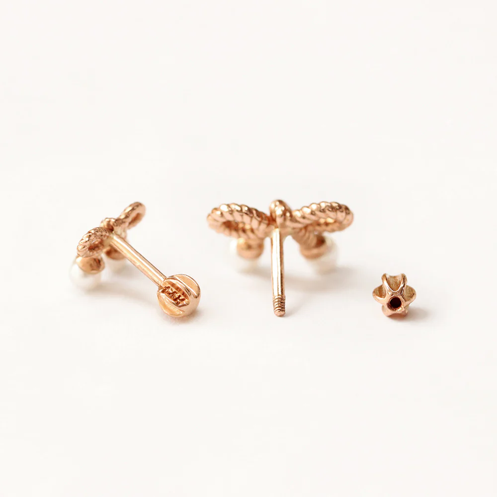 14K Gold Antique Ribbon Pearl Cartilage Earring 18G16G - Image 11
