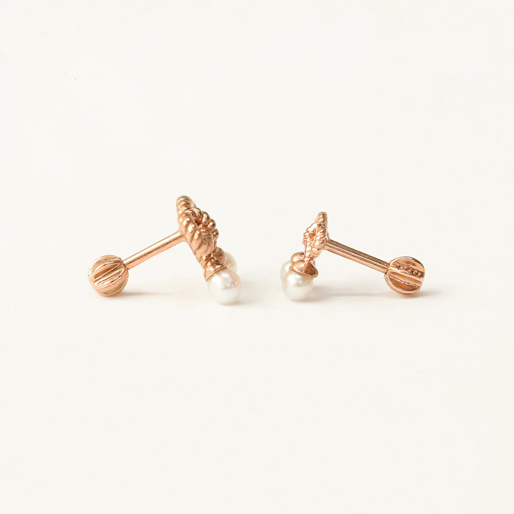 14K Gold Antique Ribbon Pearl Cartilage Earring 18G16G - Image 12
