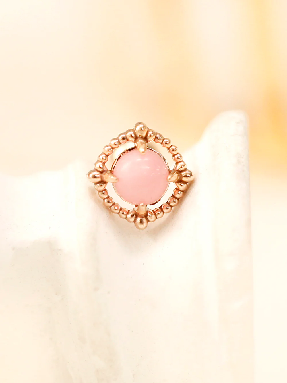 14K Gold Antique Rose-Cut Stone Cartilage Earring 20G18G16G - Image 3