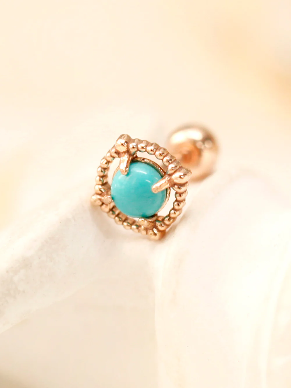 14K Gold Antique Rose-Cut Stone Cartilage Earring 20G18G16G - Image 4