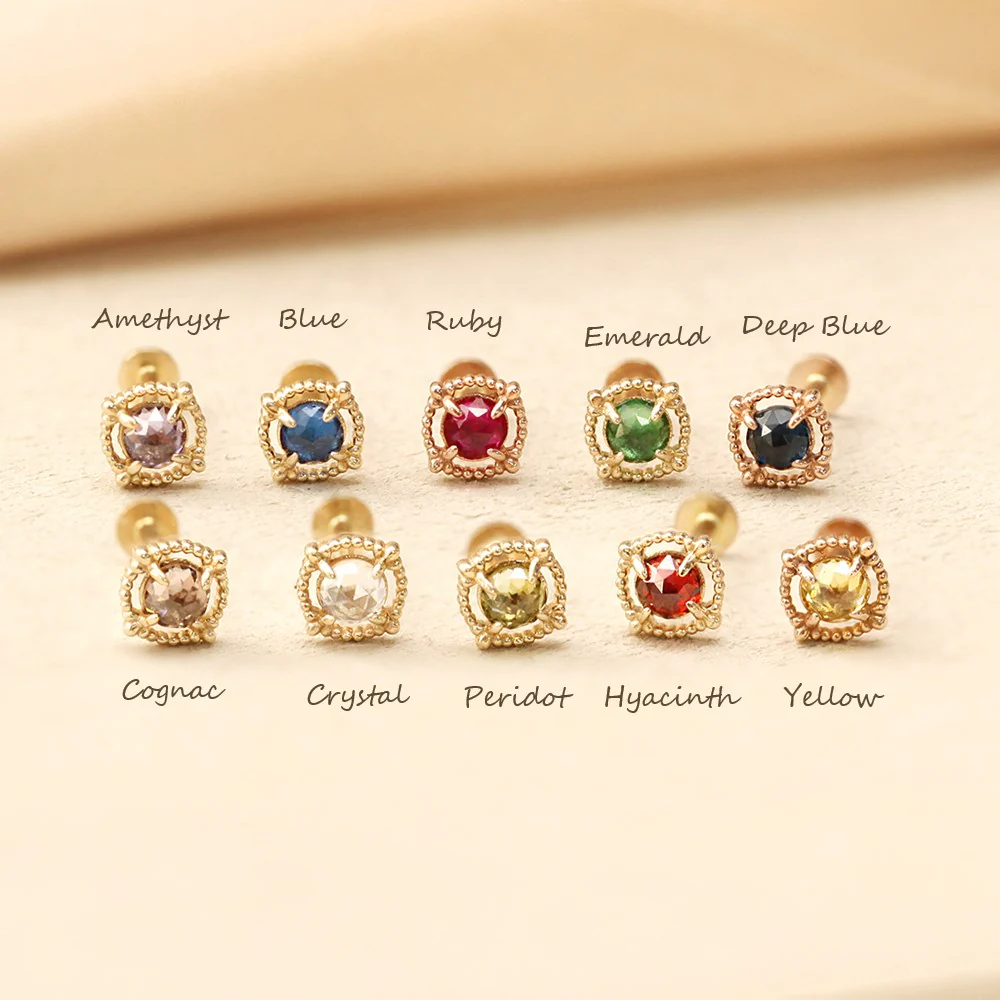 14K Gold Antique Rose-Cut CZ Internally Threaded Labret Piercing 18G16G - Image 10