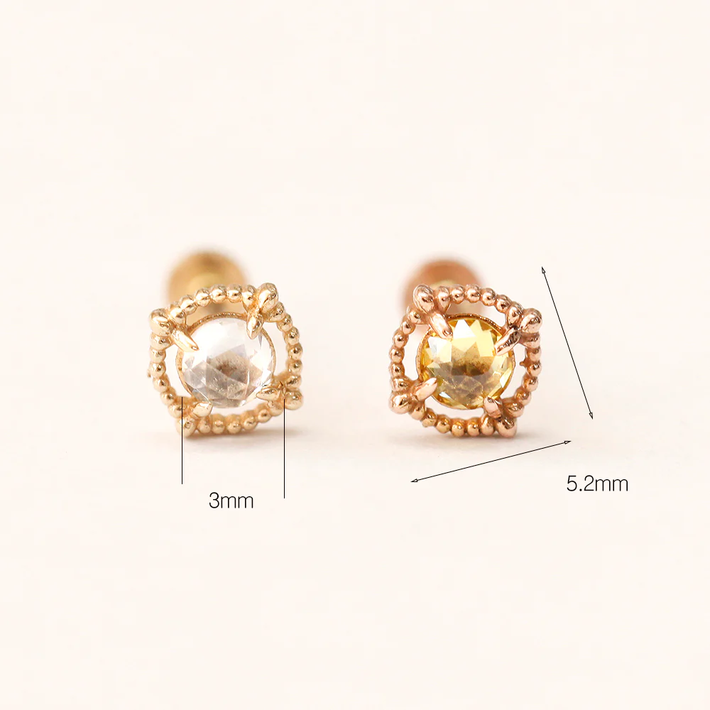 14K Gold Antique Rose-Cut CZ Internally Threaded Labret Piercing 18G16G - Image 14