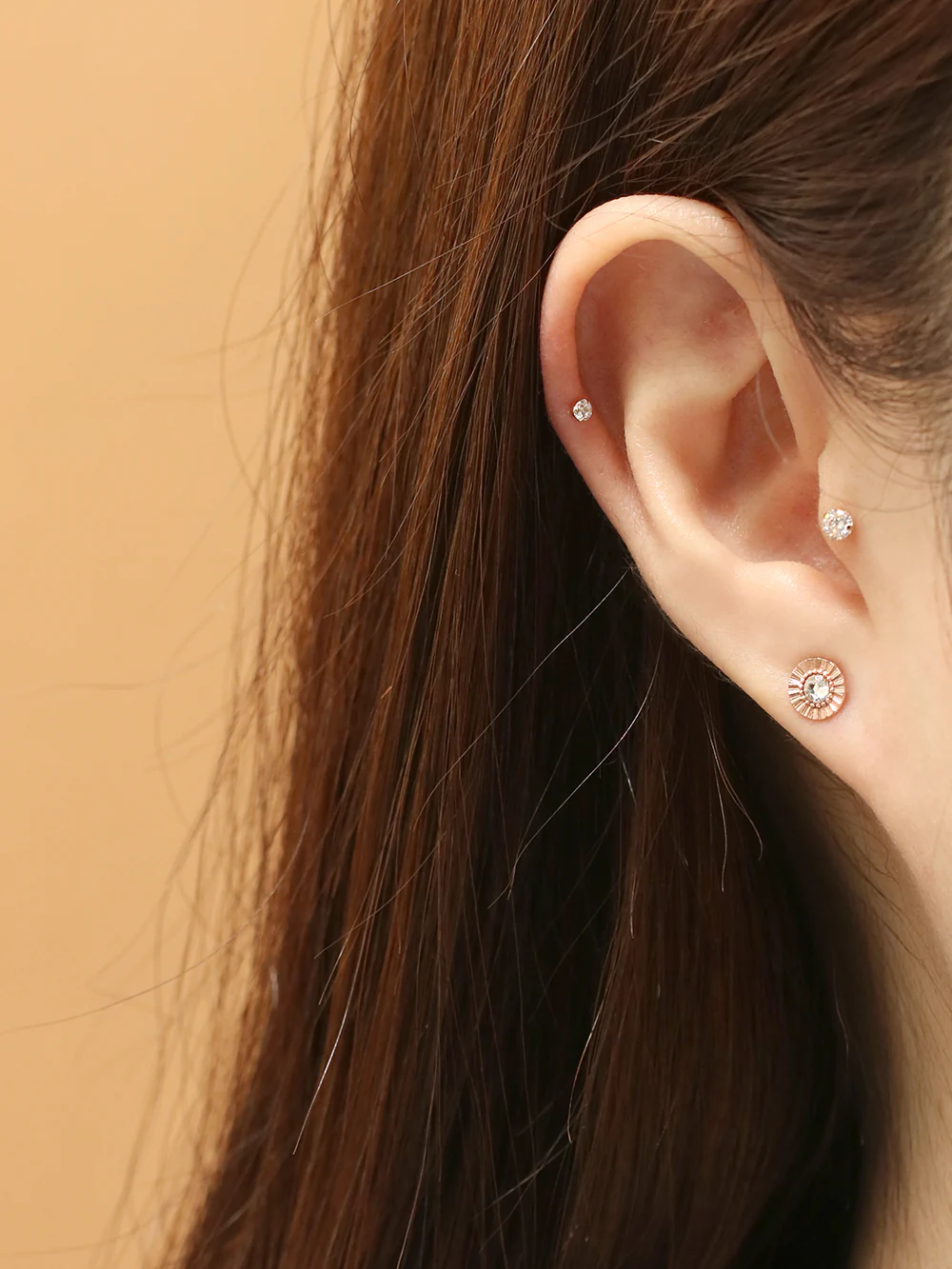 14K Gold Antique Stone Cartilage Earring 20G18G16G - Image 2