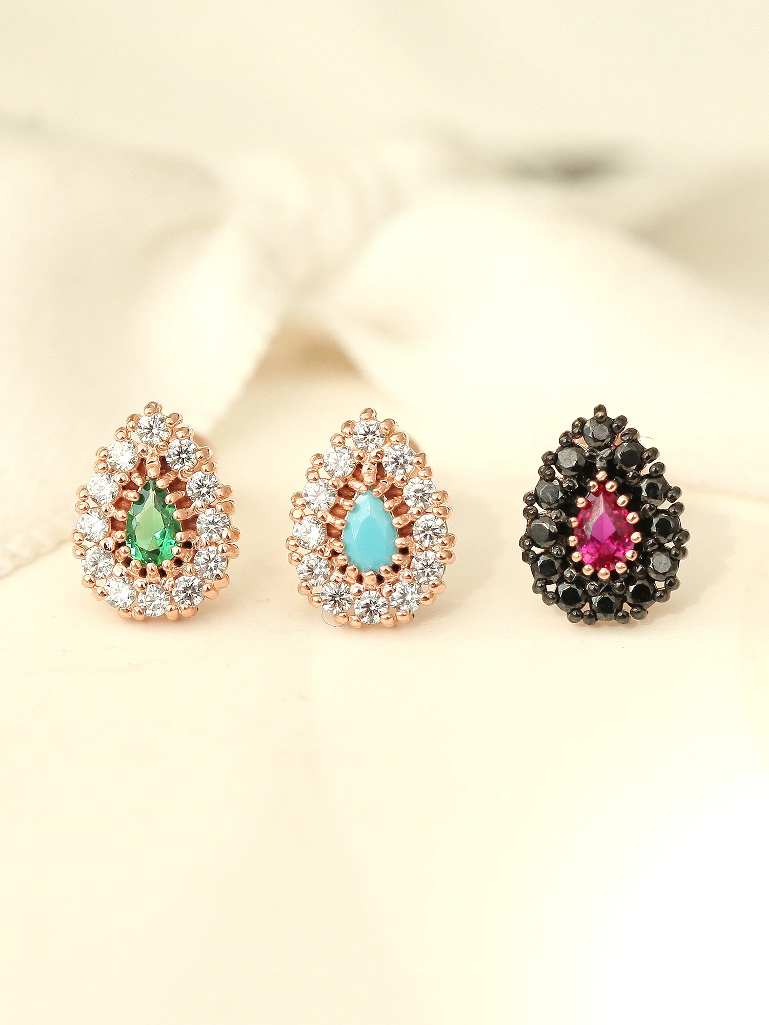 14K Gold Antique Tear Drop Cubic Cartilage Earring 18G16G