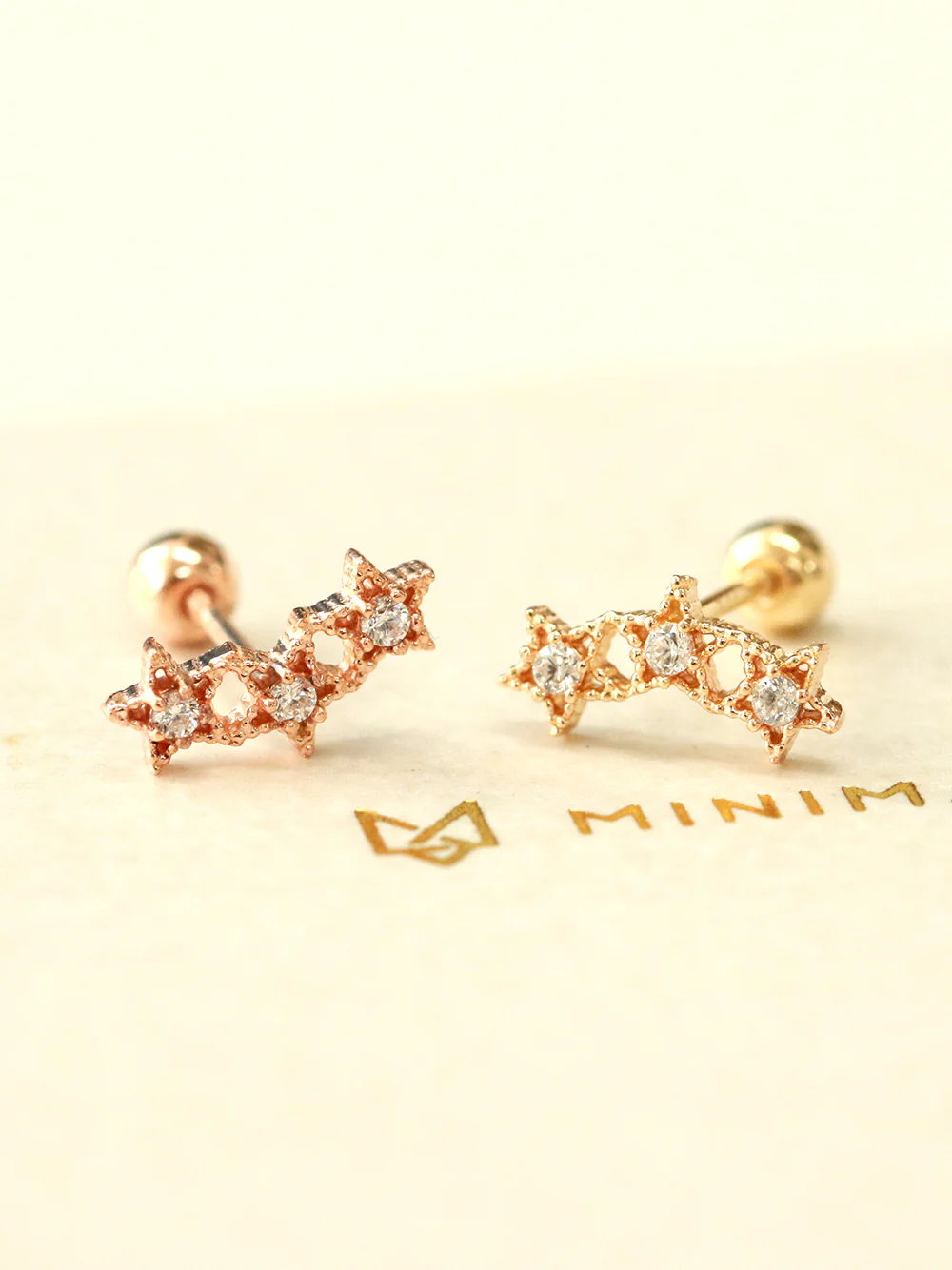 14K Gold Antique Triple Star Cartilage Earring 20G18G - Image 2