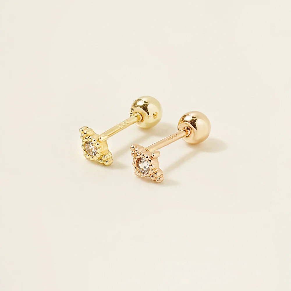 14K Gold Antique Universe CZ Cartilage Earring 20G - Image 5