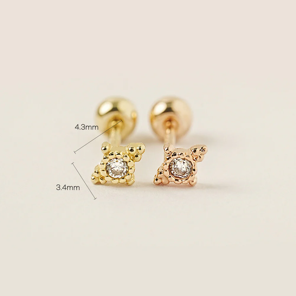 14K Gold Antique Universe CZ Cartilage Earring 20G - Image 7