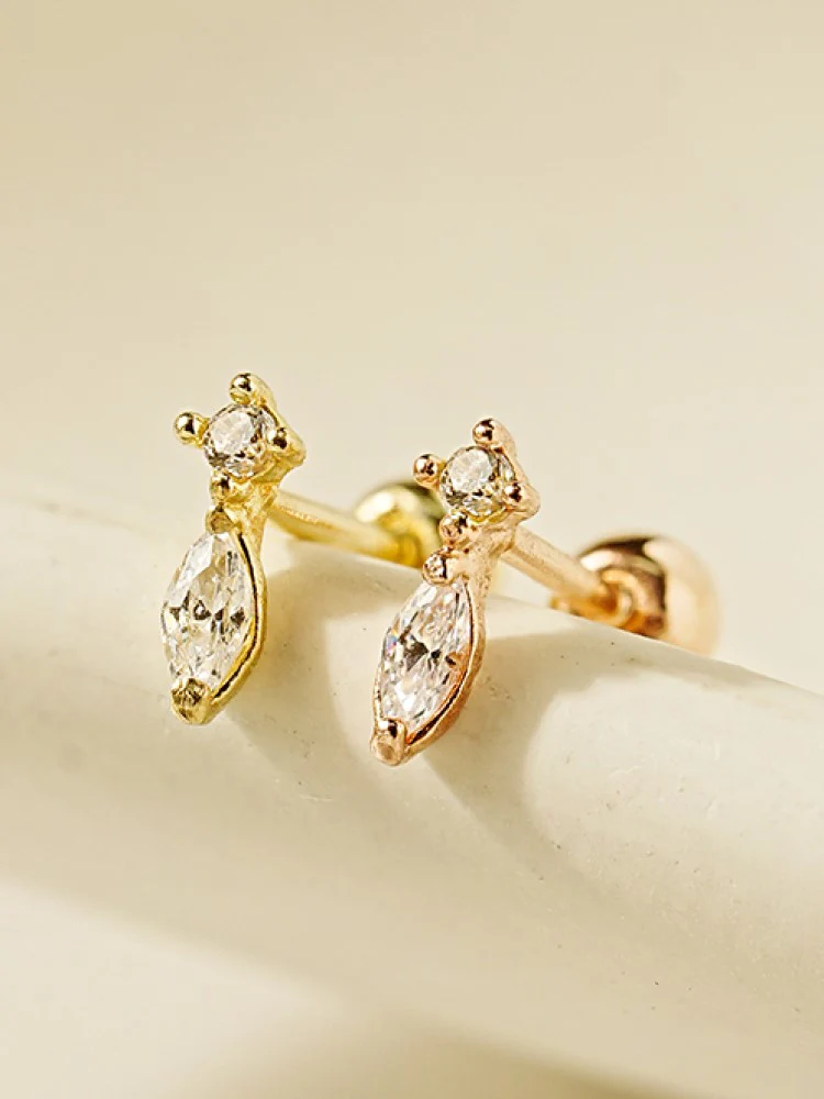 14K Gold Aqua Glass Cartilage Earring 20G