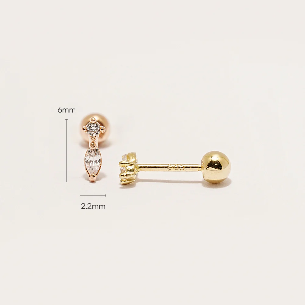 14K Gold Aqua Glass Cartilage Earring 20G - Image 5
