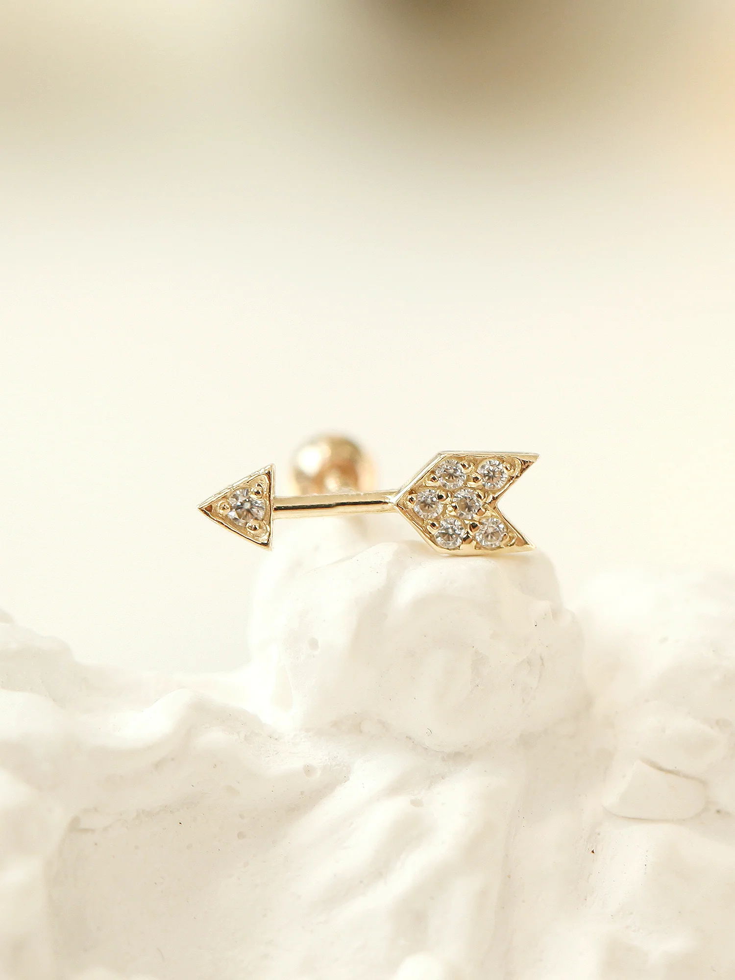 14K Gold Arrow Cubic Cartilage Earring 18G16G - Image 4