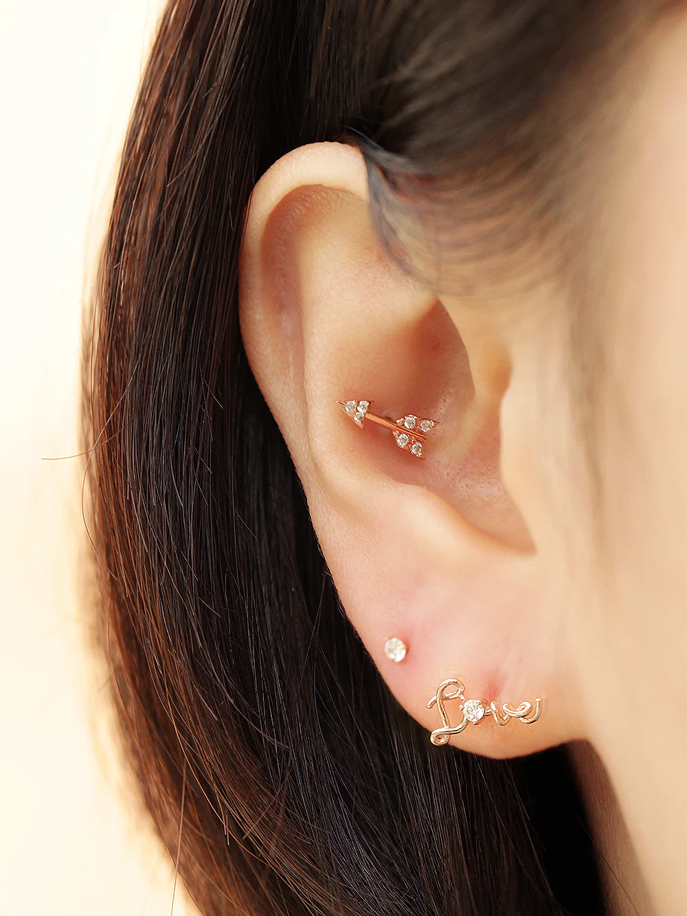 14K Gold Arrow Cubic Cartilage Earring 20G - Image 5