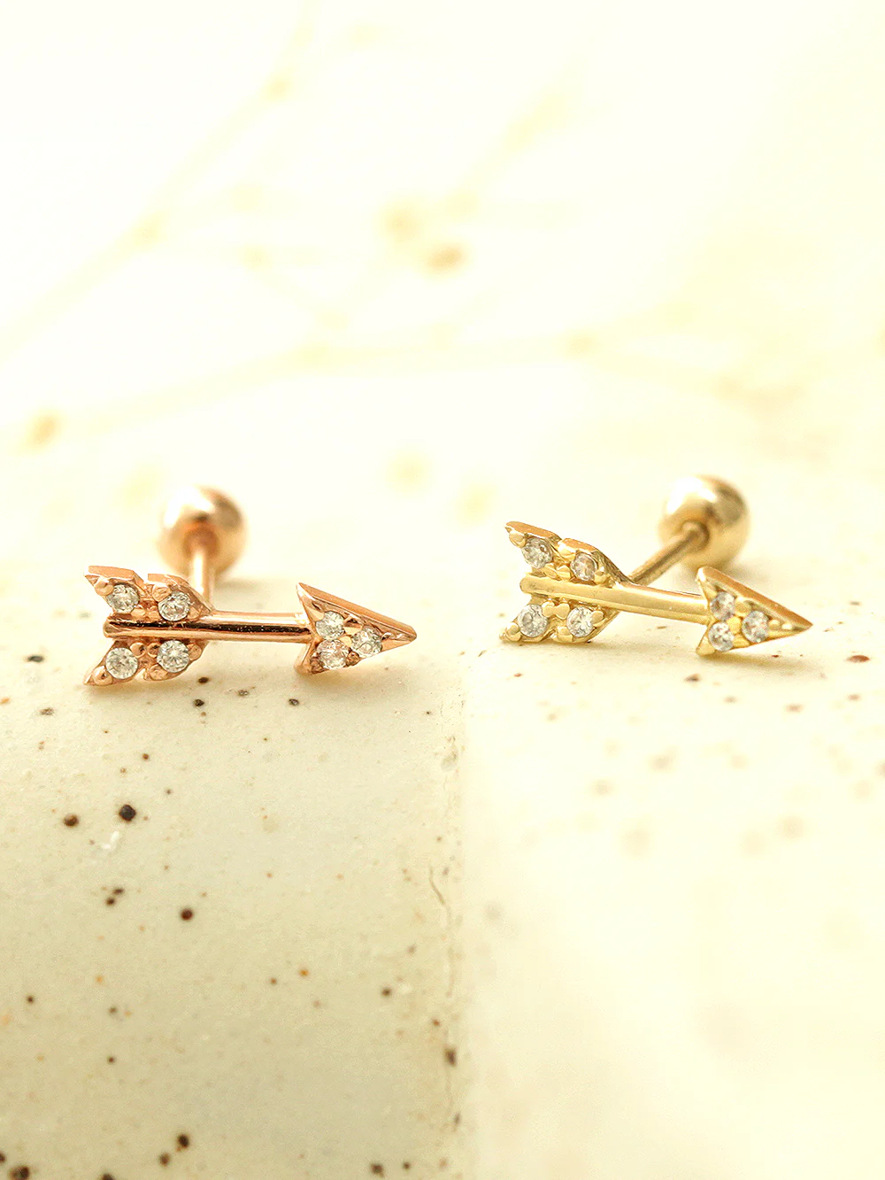 14K Gold Arrow Cubic Cartilage Earring 20G - Image 7