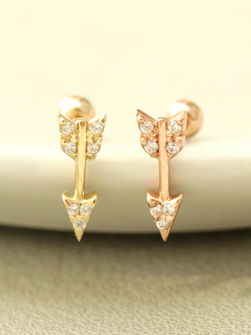 14K Gold Arrow Cubic Cartilage Earring 20G - Image 9
