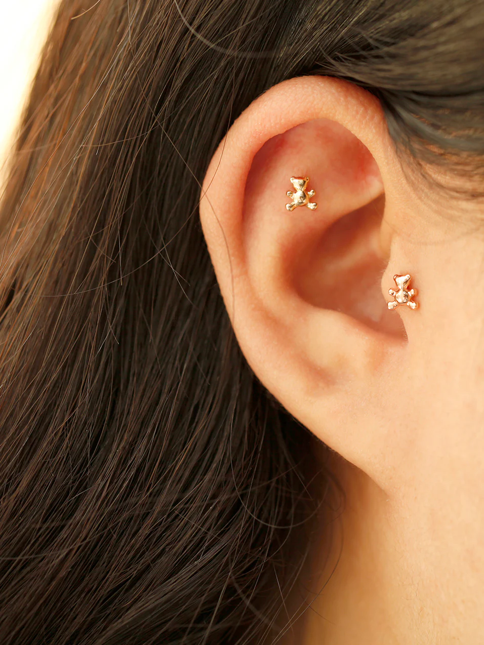 14K Gold Baby Bear Cartilage Earring 20G18G16G - Image 2