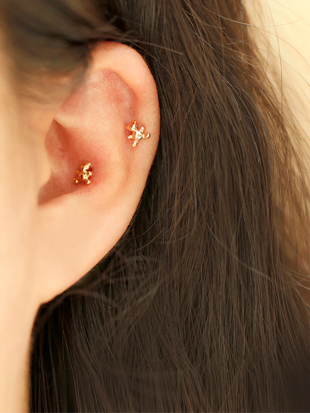 14K Gold Baby Bear Cartilage Earring 20G18G16G - Image 8