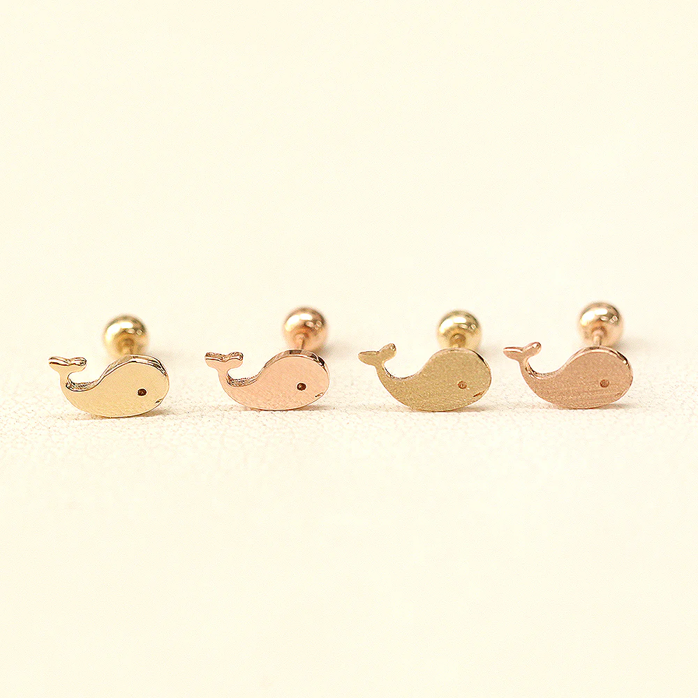 14K Gold Baby Whale Cartilage Earring 20G18G16G - Image 7
