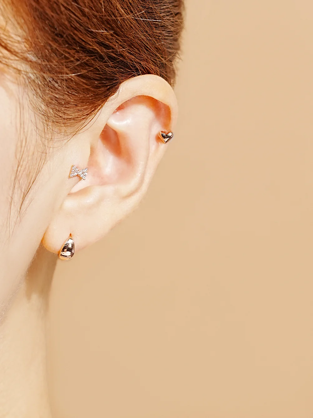 14K Gold Baked Bean Cartilage Earring 20G - Image 2