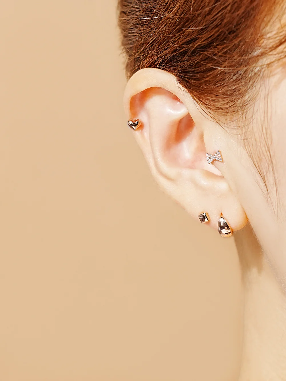 14K Gold Baked Bean Cartilage Earring 20G - Image 5