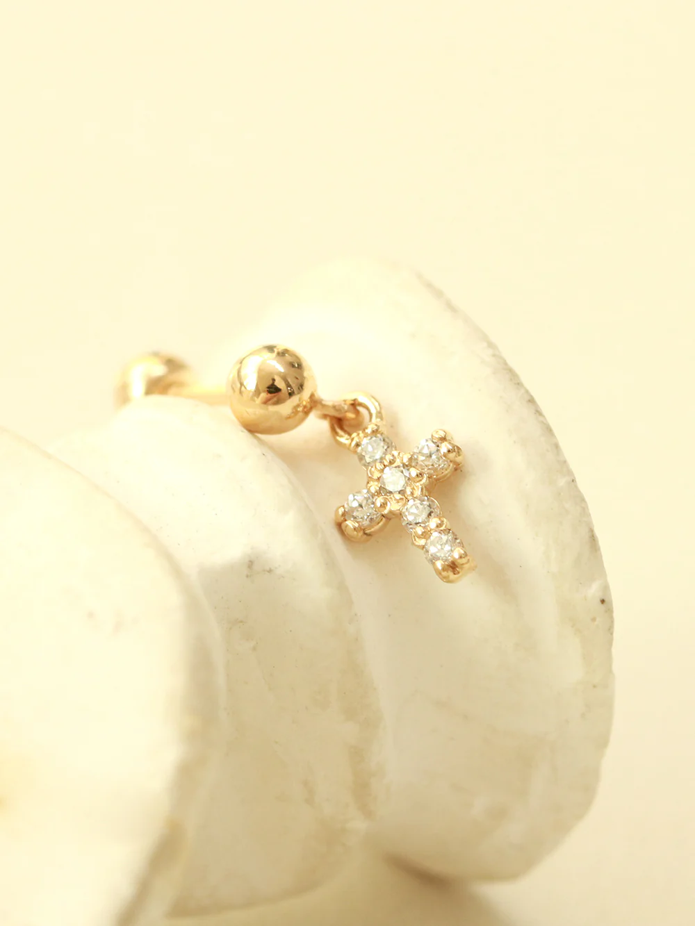 14K Gold Ball Cubic Cross Drop Cartilage Earring 20G18G - Image 5