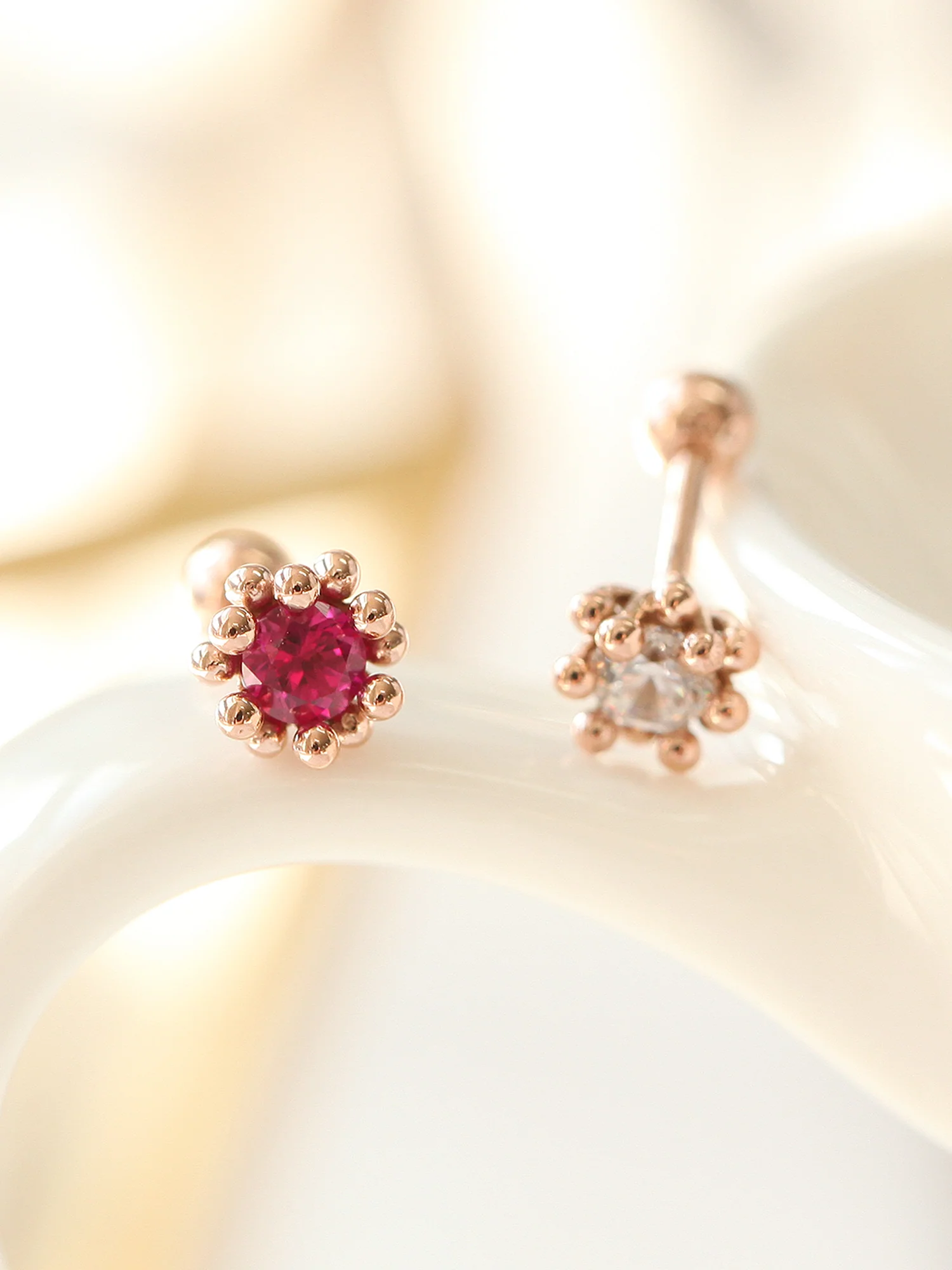 14K Gold Ball Flower Cubic Cartilage Earring 18G16G - Image 3