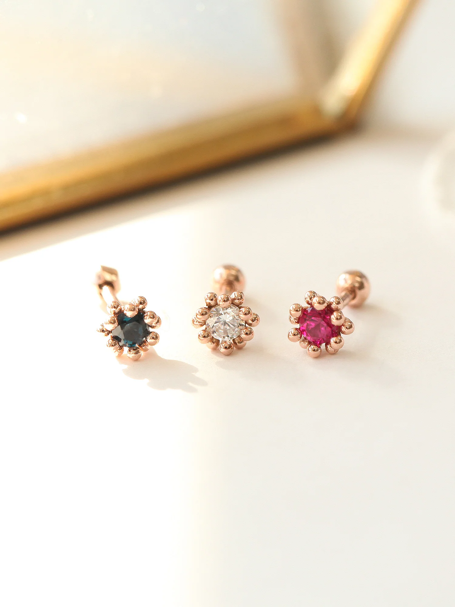 14K Gold Ball Flower Cubic Cartilage Earring 18G16G - Image 4