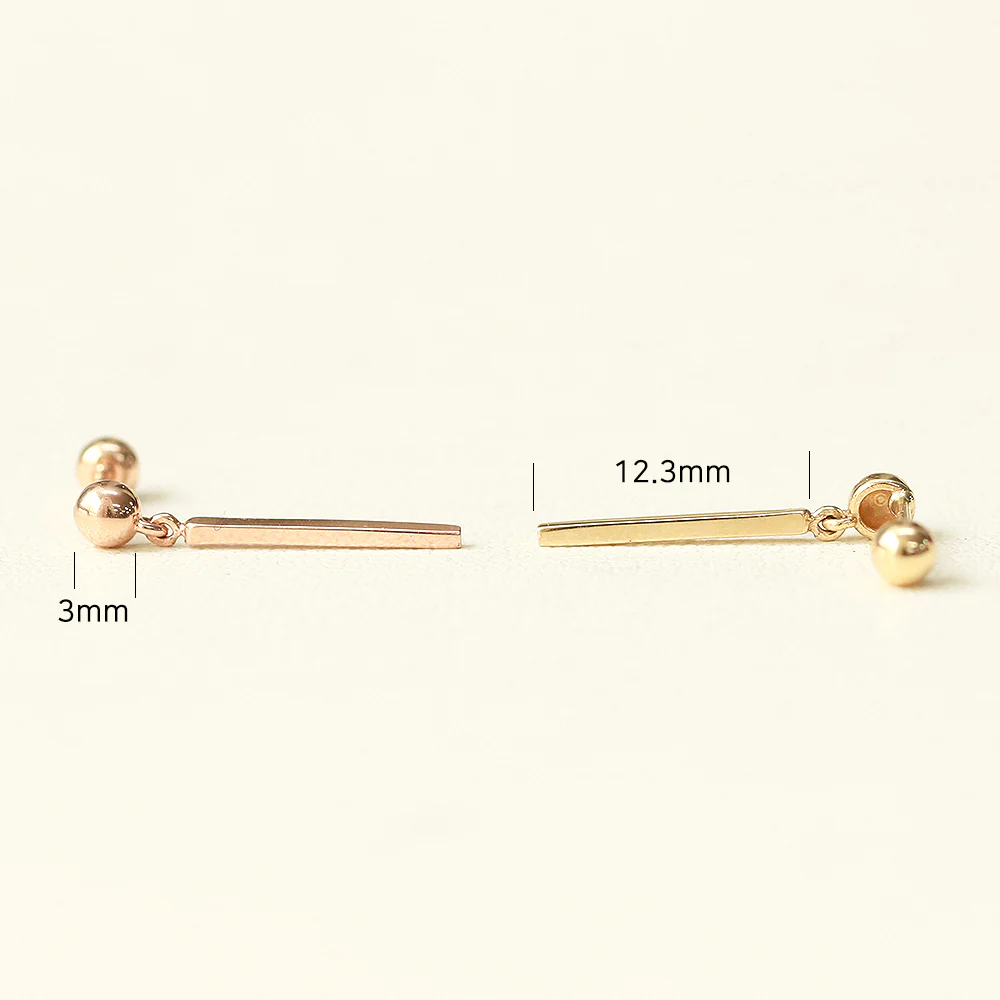 14K Gold Ball Long Stick Cartilage Earring 20G18G16G - Image 10