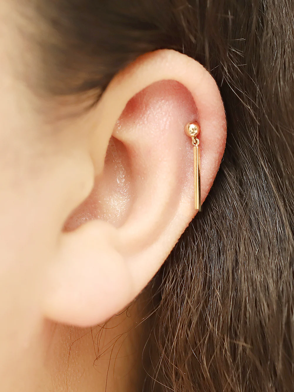 14K Gold Ball Long Stick Cartilage Earring 20G18G16G - Image 9