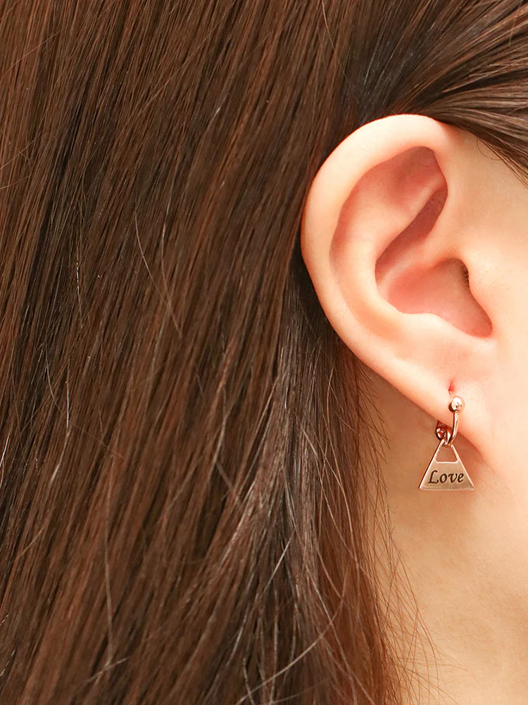 14K Gold Ball Triangle Drop Cartilage Hoop Earring - Image 10