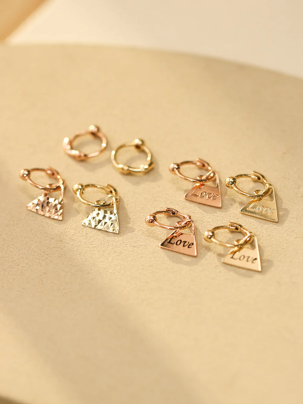 14K Gold Ball Triangle Drop Cartilage Hoop Earring - Image 3