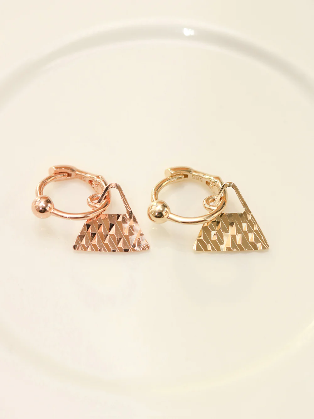 14K Gold Ball Triangle Drop Cartilage Hoop Earring - Image 9