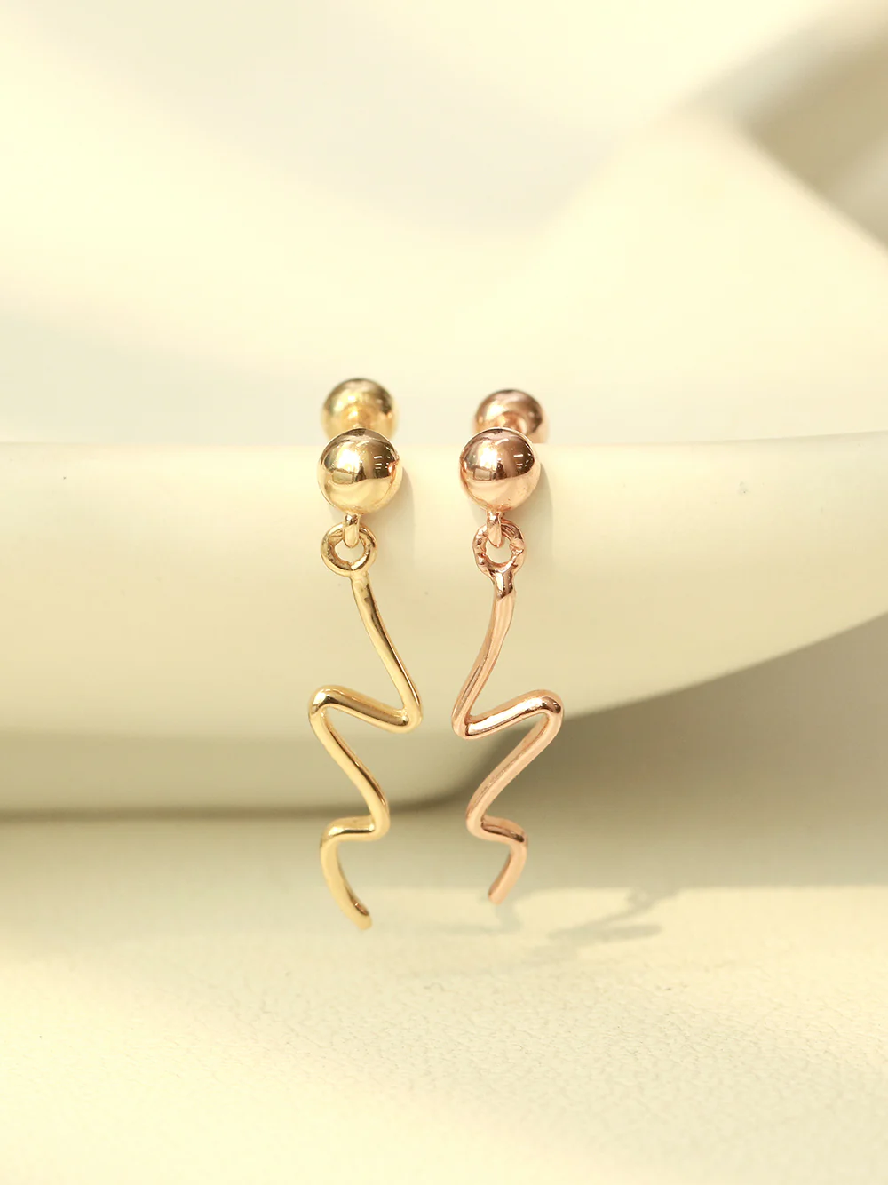 14K Gold Ball Wave Drop Cartilage Earring 20G18G16G - Image 9