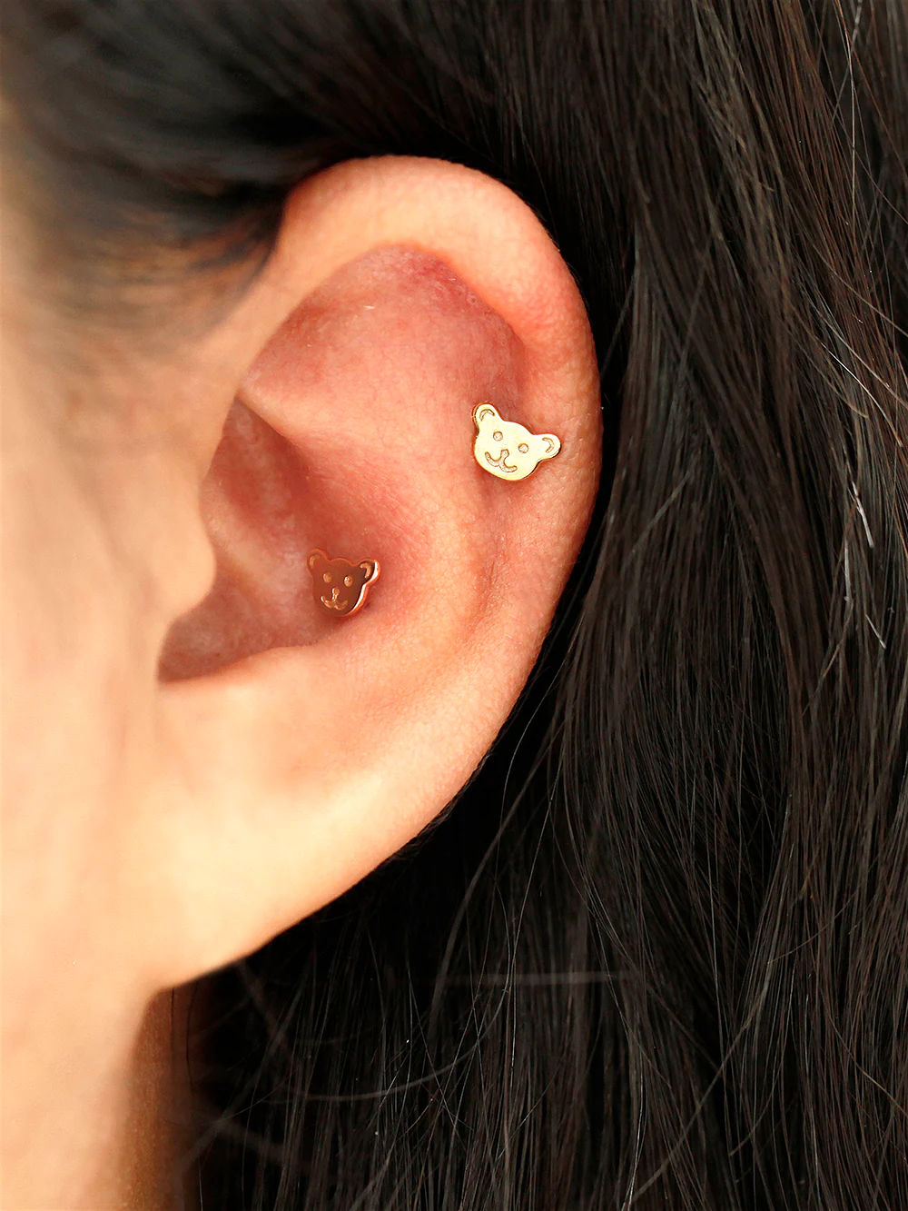 14K Gold Bear Cookie Cartilage Earring 20G18G16G - Image 4